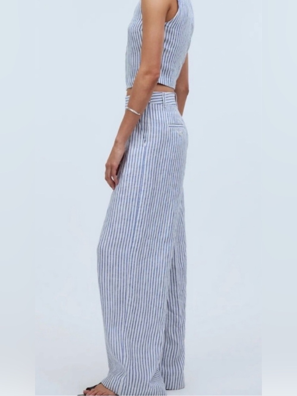 Madewell Blue & White Vertical Stripe high-rise wide-leg pants w/matching top.